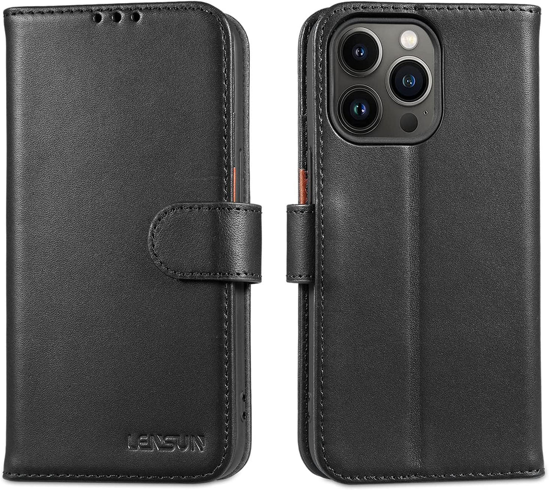 LENSUN Echtleder Hülle für iPhone 13 Pro, Handyhülle [Echtes Leder][Magnetverschluss][RFID Schutz] H