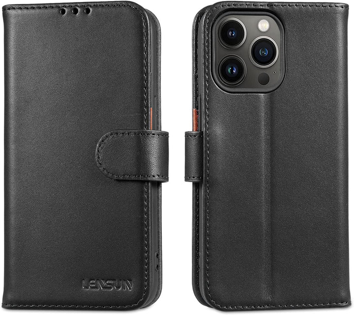 LENSUN Echtleder Hülle für iPhone 13 Pro, Handyhülle [Echtes Leder][Magnetverschluss][RFID Schutz] H