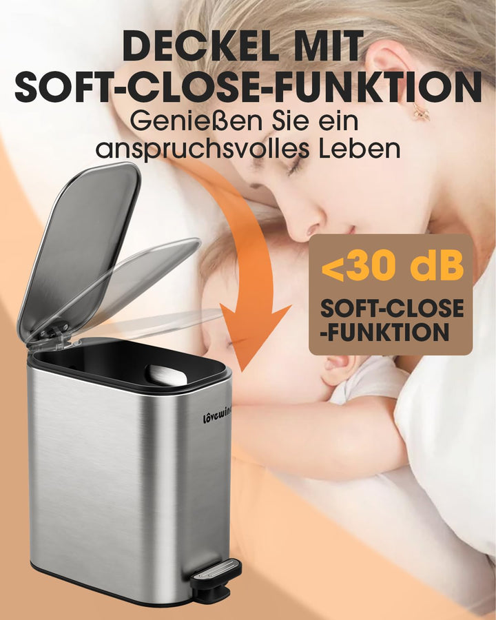 lovewind 6L Badezimmer Mülleimer, schmaler silberner Treteimer zum Platzsparen, kleiner Mülleimer fü