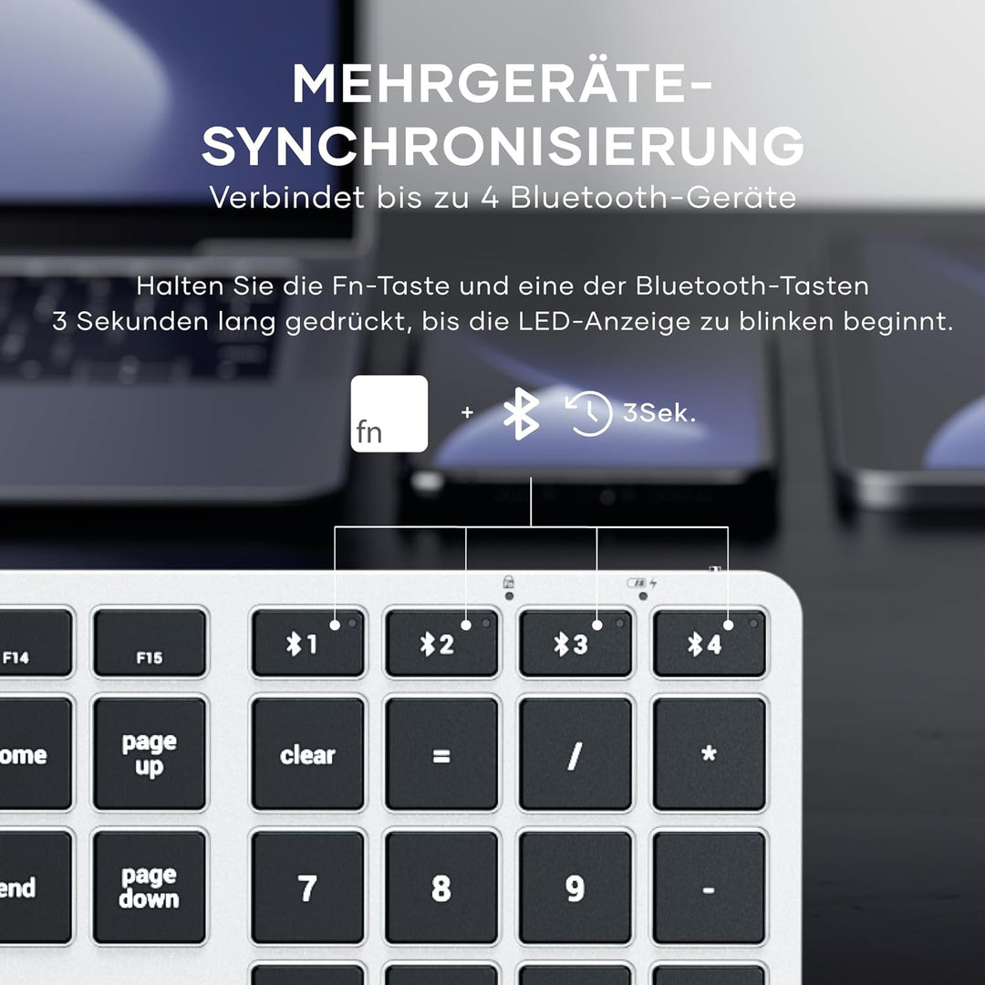 SATECHI Slim X3 Kabellose Bluetooth Tastatur - Hintergrundbeleuchtung & Ziffernblock – Multi-Device