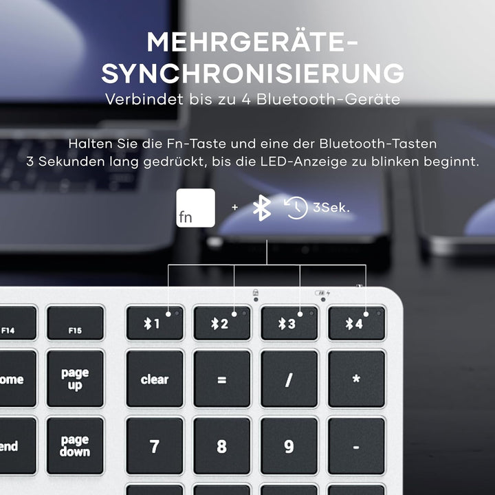 SATECHI Slim X3 Kabellose Bluetooth Tastatur - Hintergrundbeleuchtung & Ziffernblock – Multi-Device