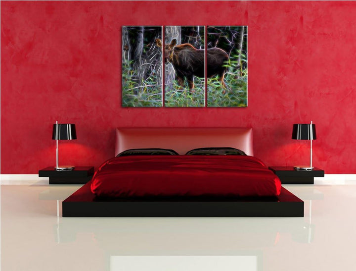 schöne Elchkuh im hohen Gras NewArt 3-Teiler Leinwandbild 120x80 Bild auf Leinwand, XXL riesige Bild
