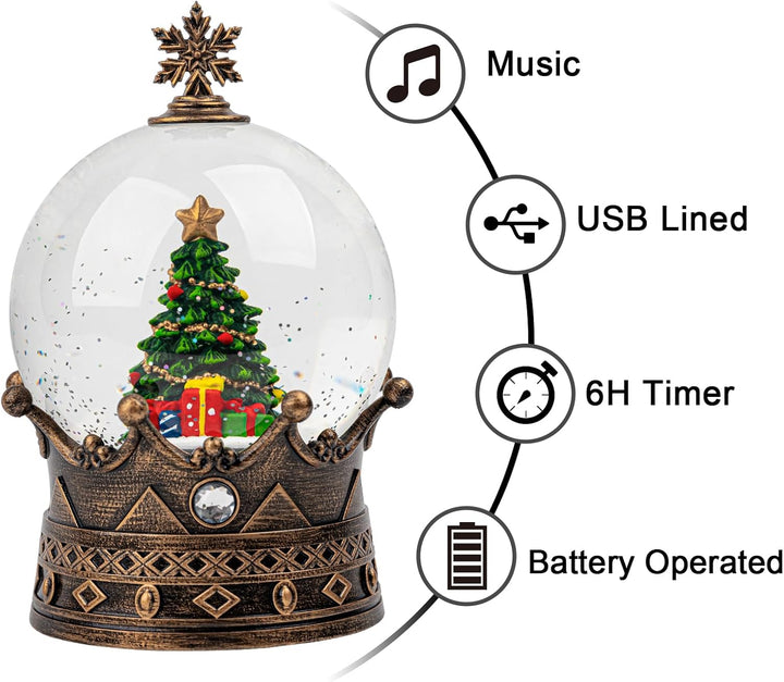 Weihnachten Schneekugel Laterne Wasser glitzernde Weihnachtsbaumkrone mit Musik & Timer, USB gefütte