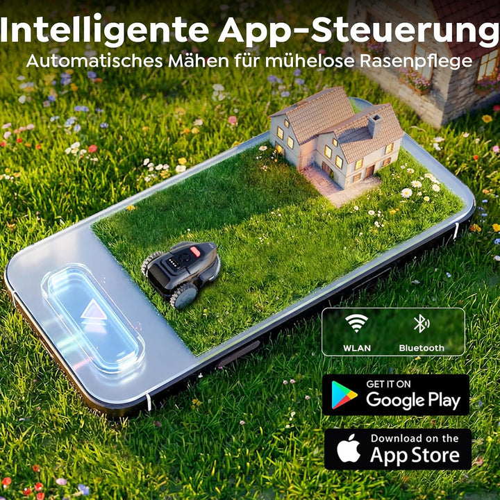 YARDCARE V3 Mähroboter ohne Begrenzungskabel, KI-Visionsnavigation, 150+ Hinderniserkennung, App-Ste