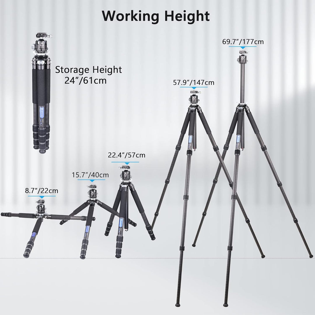 Ultraleichtes Stativ, Kohlefaser-Stativ, 172 cm/1.6 kg, ARTXC, leichtes Reisestativ mit 36 mm niedri