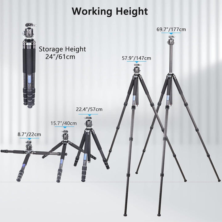 Ultraleichtes Stativ, Kohlefaser-Stativ, 172 cm/1.6 kg, ARTXC, leichtes Reisestativ mit 36 mm niedri