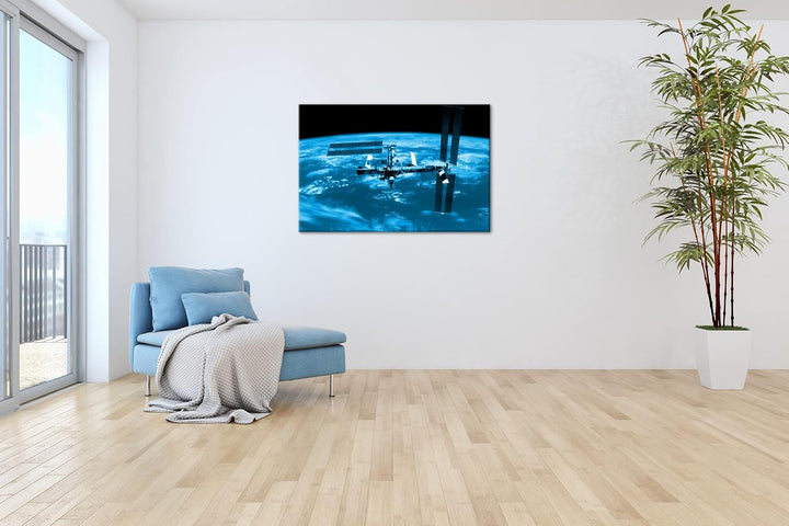 deyoli riesige Raumstation im Weltall Format 100x70 Effekt: Monocrome Blau als Leinwandbild, Motiv f