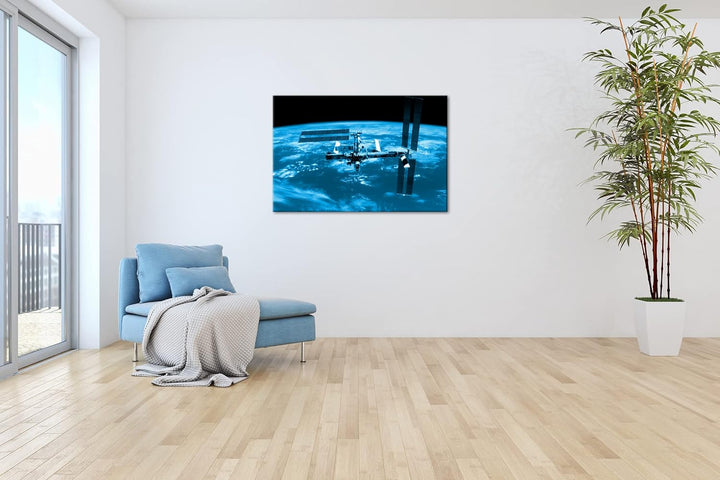 deyoli riesige Raumstation im Weltall Format 100x70 Effekt: Monocrome Blau als Leinwandbild, Motiv f