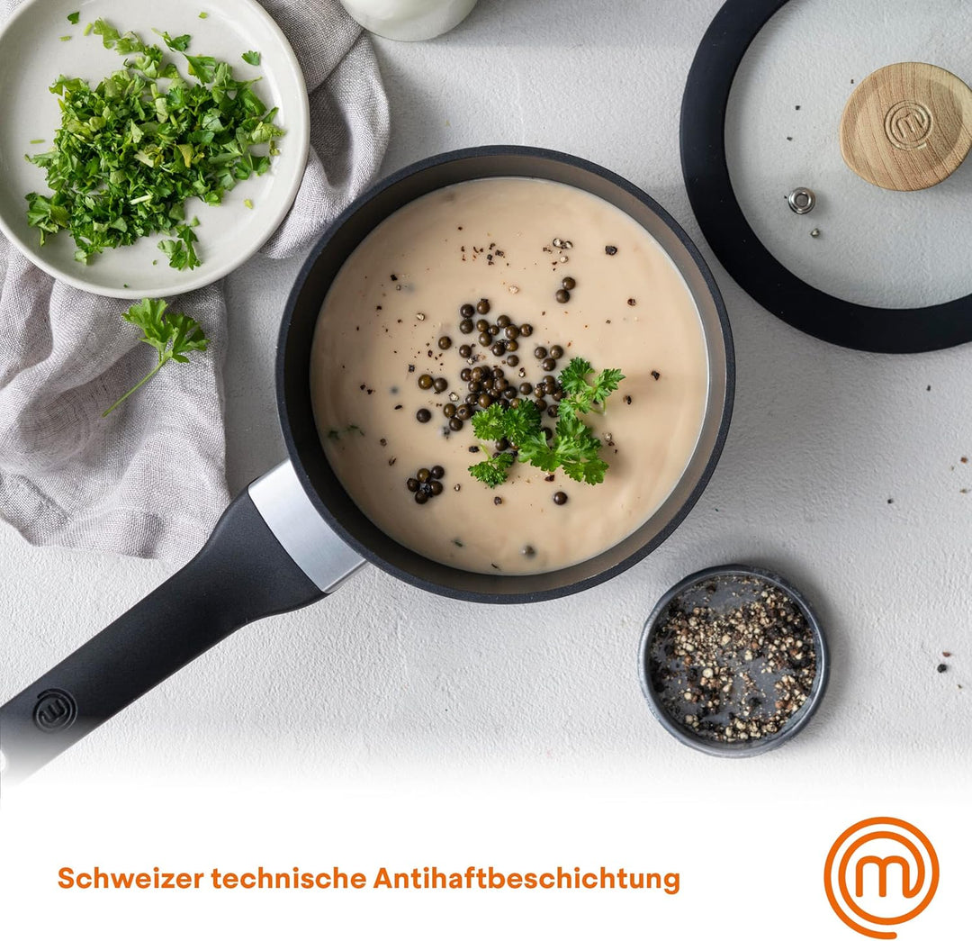 MasterChef Stielkasserole Klein, Topf Induktion, Hitzebeständiger Griff, Spülmaschinenfest, Pfannen