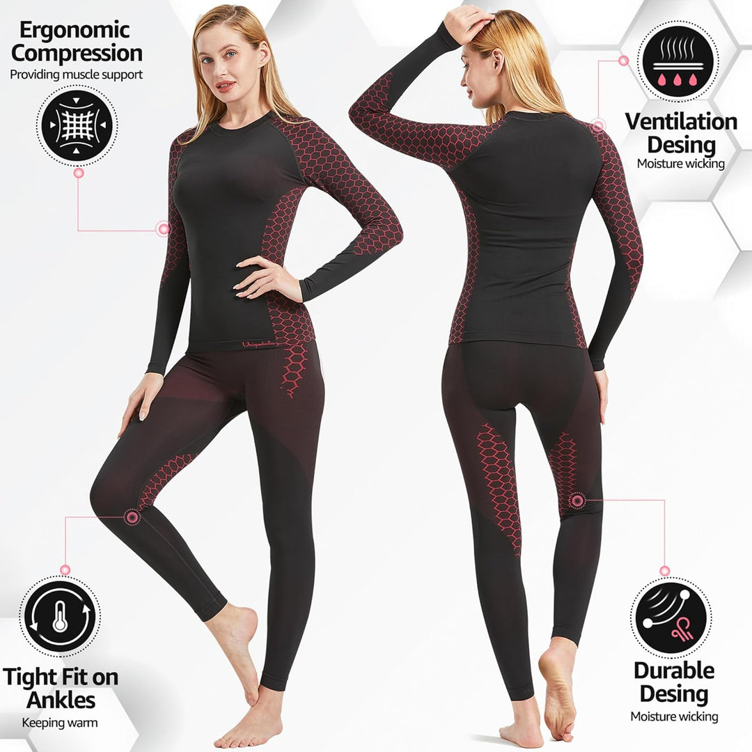 UNIQUEBELLA Thermo Unterwäsche Damen, Skiunterwäsche Atmungsaktiv Funktionsunterwäsche, Antibakterie
