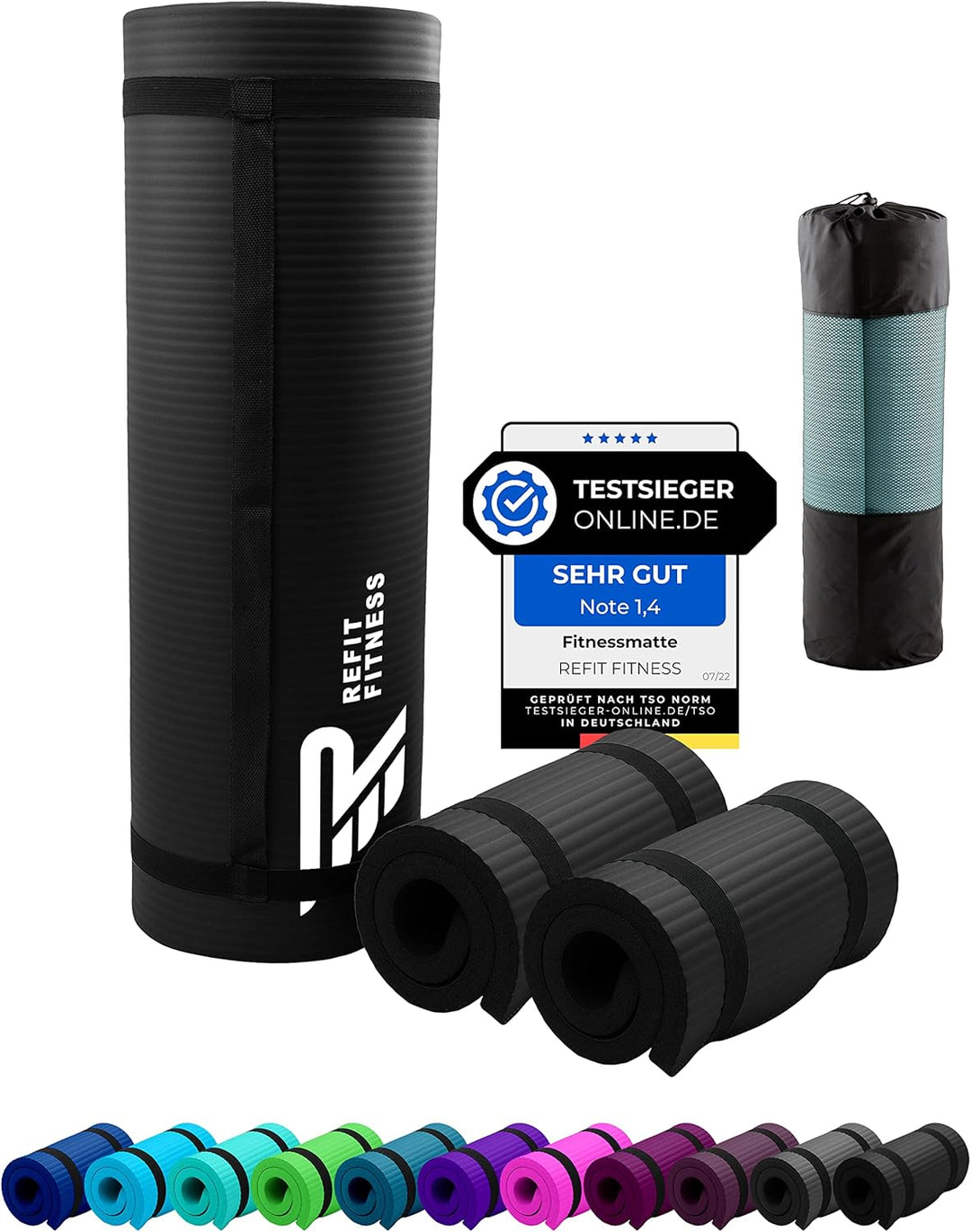 REFIT Premium NBR Fitnessmatte Yogamatte 190 x 60 x 1,5 cm - wahlweise mit Yoga Pad 25 x 61 x 1,5 cm