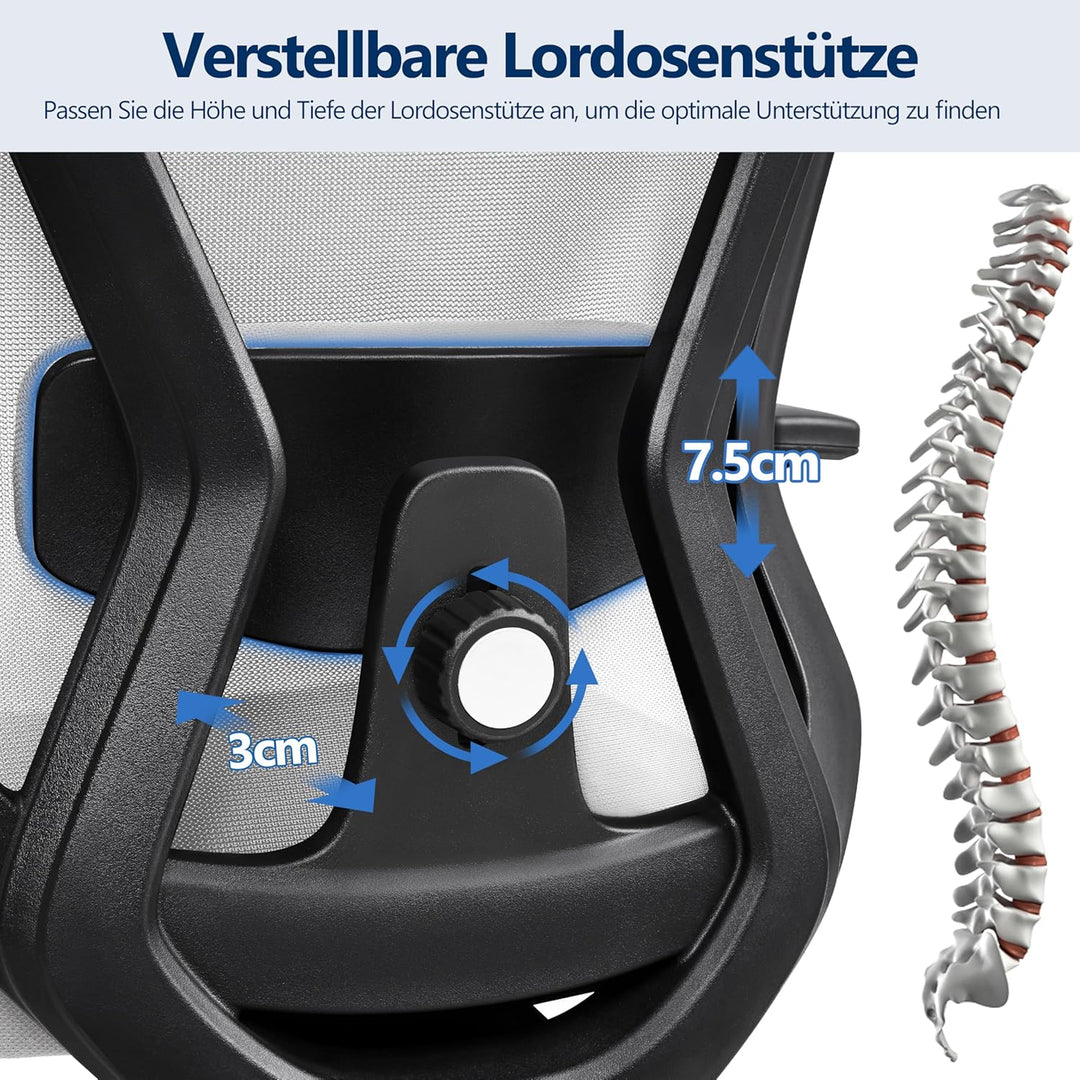 Yaheetech Bürostuhl Ergonomisch, Schreibtischstuhl mit Verstellbarer Kopfstütze, Armlehnen, Lendenwi