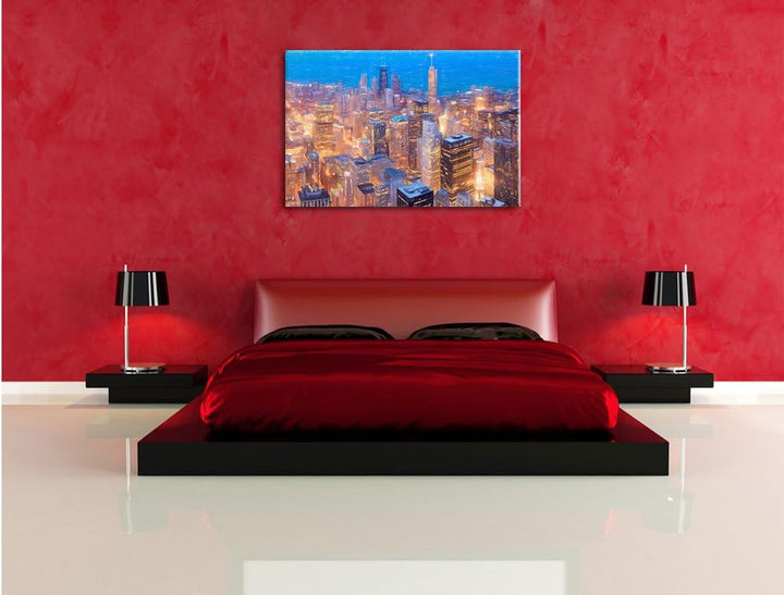 Pixxprint Luftaufnahme Chicago als Leinwandbild/Grösse: 100x70 / Wandbild/Kunstdruck/fertig bespannt