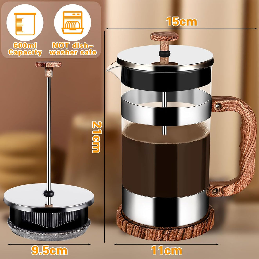 French Press Kaffeebereiter, 1000 ml Klein Kaffeepresse aus Edelstahlfilter und hitzebeständigem Gla