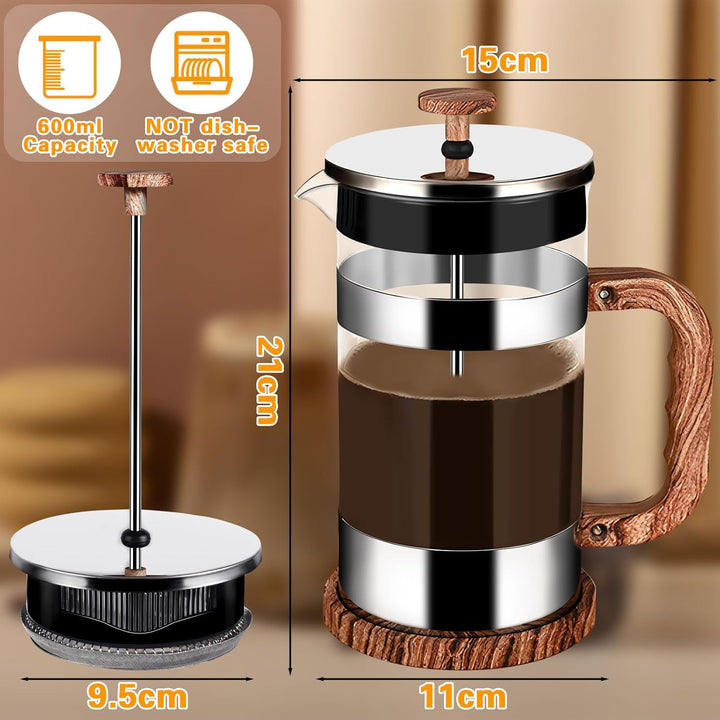 French Press Kaffeebereiter, 1000 ml Klein Kaffeepresse aus Edelstahlfilter und hitzebeständigem Gla