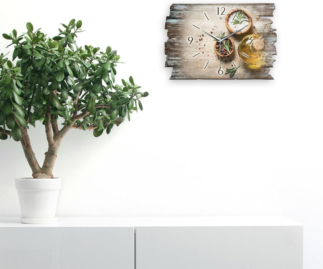 Kreative Feder Designer Wanduhr „Gewürze“ aus Holz 40x27cm im Shabby Style Design - Designeruhr mit
