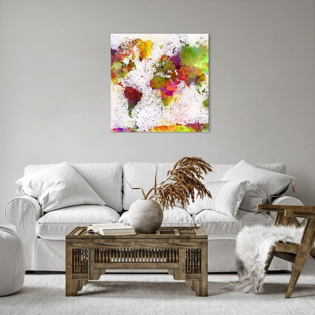 Bilder auf Leinwand Karte Welt modern Leinwandbild mit Rahmen 60x60cm Wandbilder Dekoration Wohnzimm