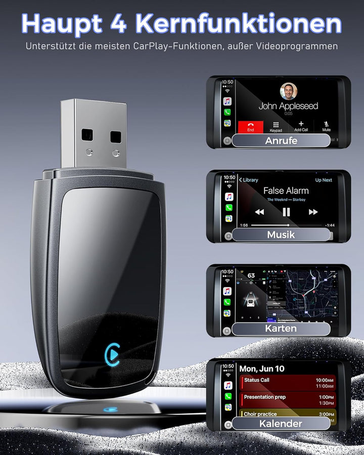 2026 Wireless Carplay Adapter,Kabellos CarPlay Adapter für iPhone Schwarz, Schwarz