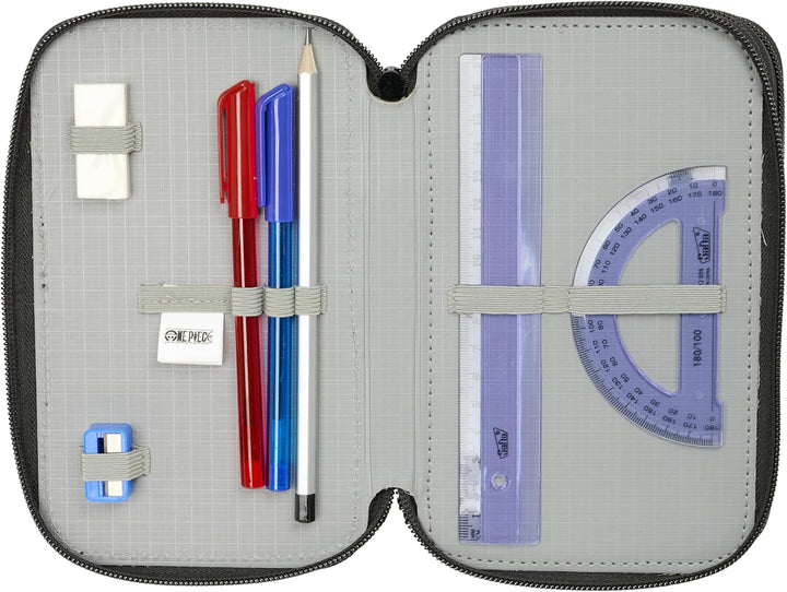 ONE Piece Schulmäppchen mit 37 Utensilien, Federmäppchen für Kinder, ideal für Kinder von 5 bis 14 J