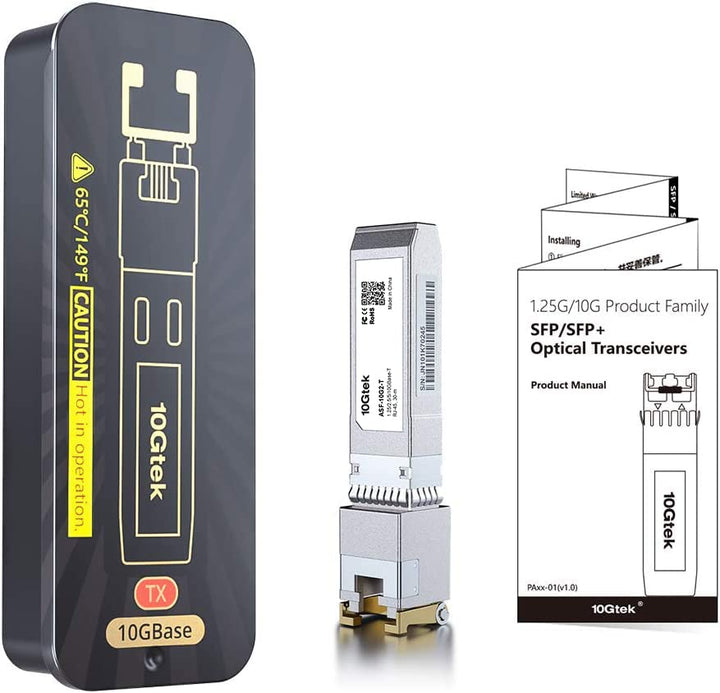 10Gtek [10 Stück] 1.25/2.5/5/10GBase-T SFP+ RJ-45 CAT.6a Kupfer Transceiver 30-meter, Kompatibel für