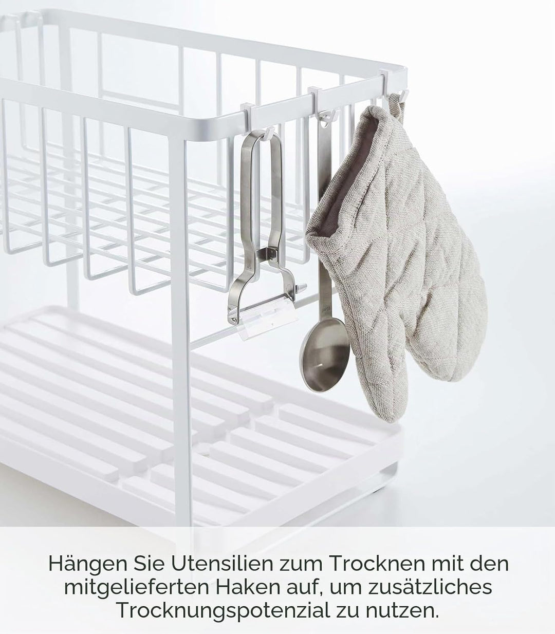 YAMAZAKI Home Abtropfgestell mit Zwei Ebenen, verstellbar, kompaktes Abtropfgestell mit Haken, Utens