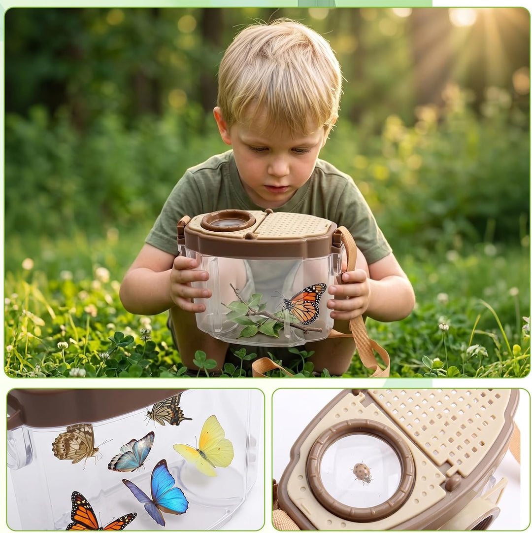9 Pcs Forscherset Insektenfänger Set für Kinder, Outdoor Entdecker Set mit Lupen Schmetterlingsnetz