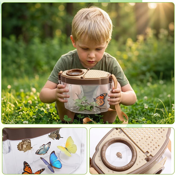 9 Pcs Forscherset Insektenfänger Set für Kinder, Outdoor Entdecker Set mit Lupen Schmetterlingsnetz