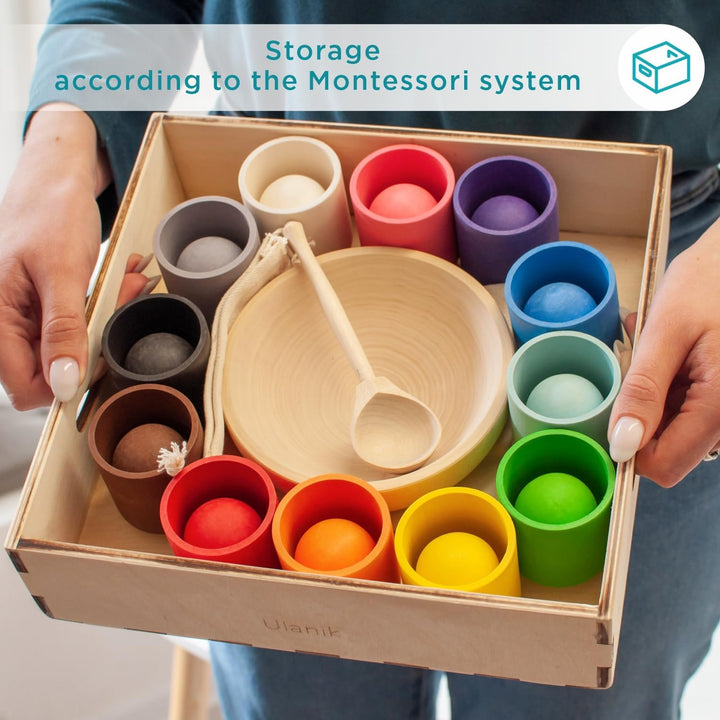 Ulanik Bälle in Tassen Kleinkinder Montessori Spielzeug ab 1 Jahr + Baby Sensorik Bälle Holzspiele z