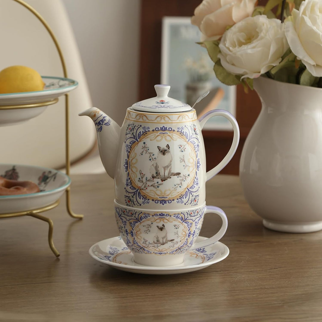 London Pottery Teekannen-Set aus Knochenporzellan, Aternoon-Teeservice für einen, Tiermuster, Teekan