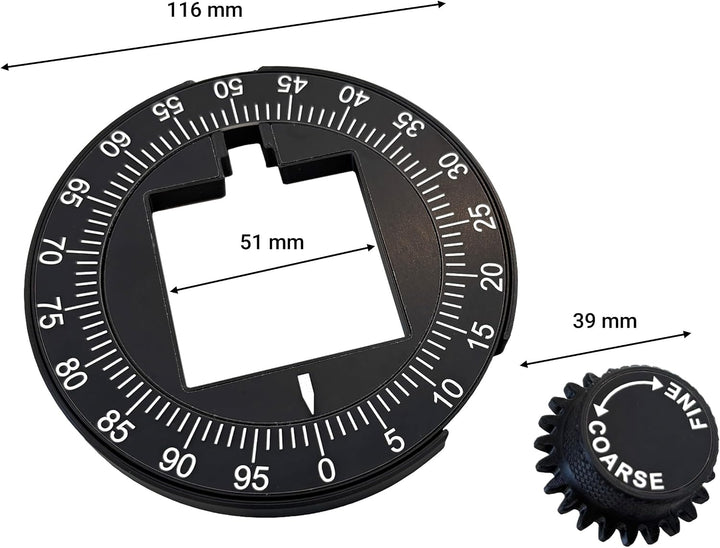 Mahlgrad-Einstellrad passend für Eureka Mignon mit Aluminium-Frontplatten, präzise und wiederholbar,