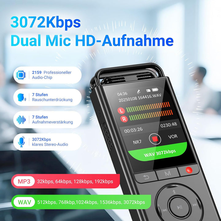 MECHEN 144GB Digitales Diktiergerät, 3072Kbps Voice Recorder Typ C | 10.000 h Aufnahmezeit, Sofort-A