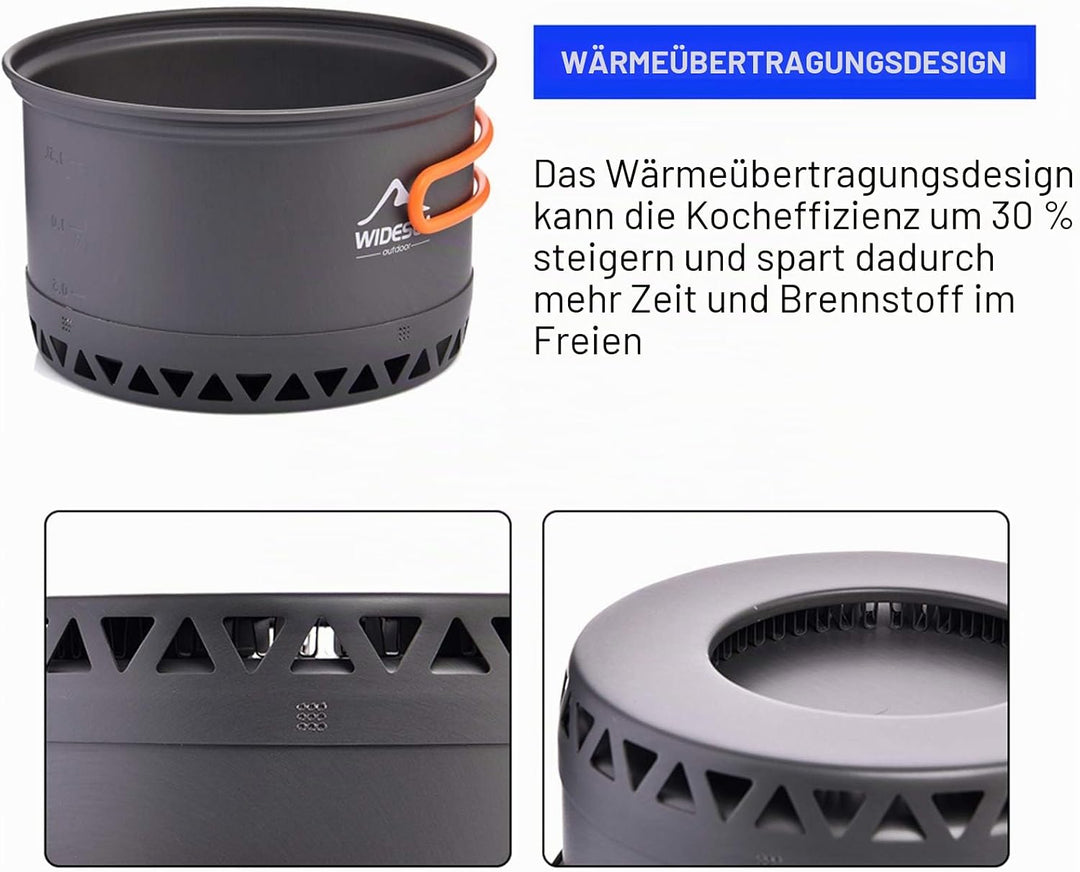 widesea Camping Kochgeschirr Outdoor Topf Pfanne Kochgeräte Wärme-Design für Wandern für 2-3 Persone