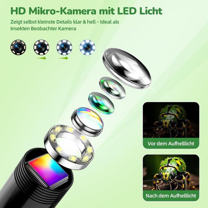 FINIBO Endoskopkamera Kinder – 2.4" Display Kids Endoscope, Spielzeug Endoskop mit Licht, Insekten B