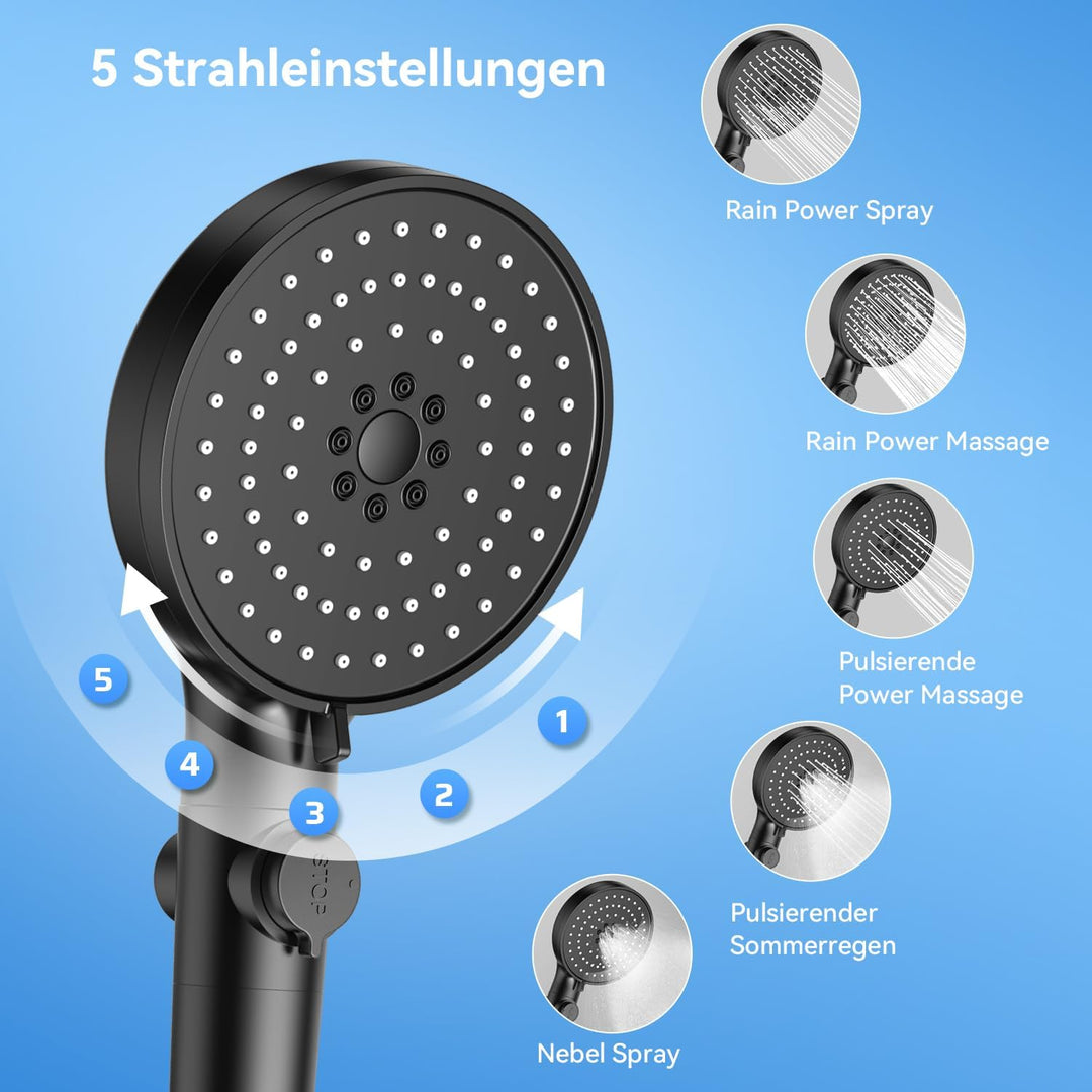 Duschkopf Wassersparender 4.6L/Min, Dokkita Hochdruck Handbrause 5 Strahlarten, Sparduschkopf Multif