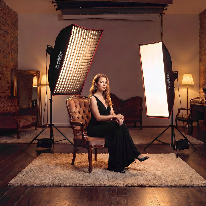 Multiblitz Softbox SF-60x90 Bowens mit Grid und Diffusoren, Lichtformer für Studioblitz und LED Daue