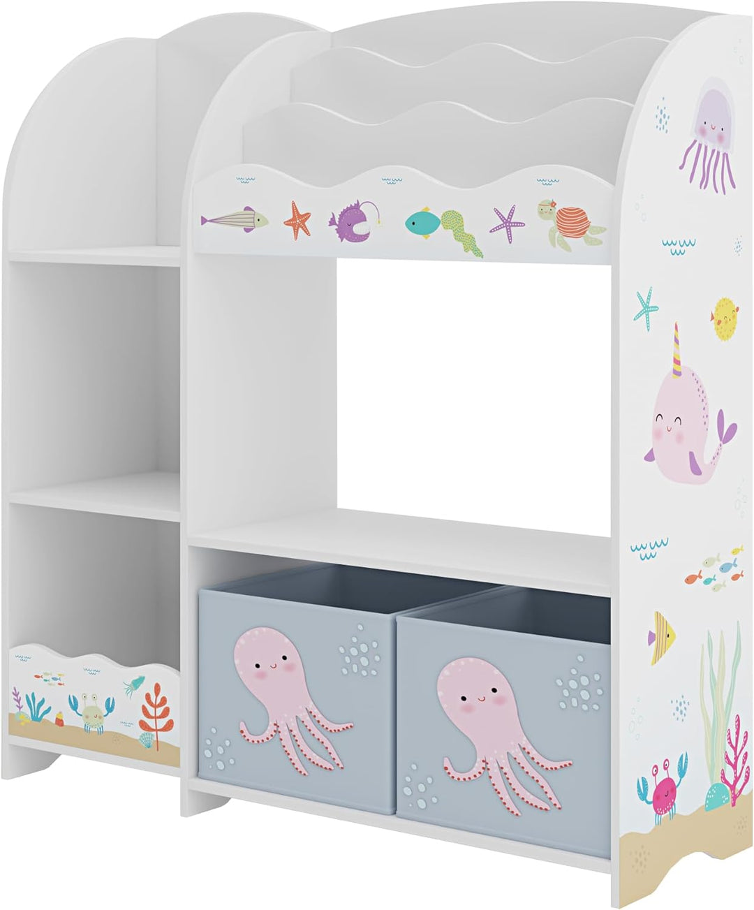 [en.casa] Kinderregal Lysekil Bücherregal für Kinder mit 2 Aufbewahrungsboxen Spielzeugregal 100 x 9