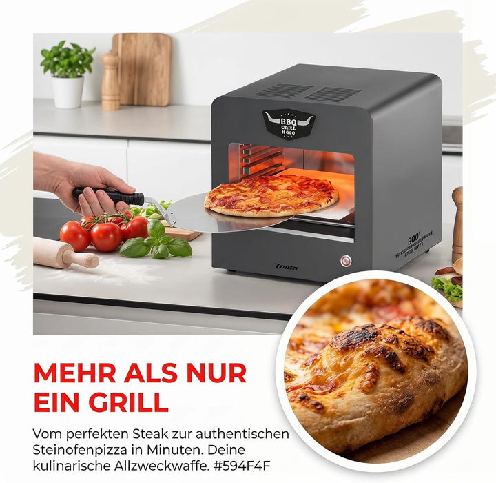 Trisa BBQ Grill X-800 Elektrogrill 2200W, 800 Grad Oberhitzegrill für Perfekte Steaks & Pizza, Indoo