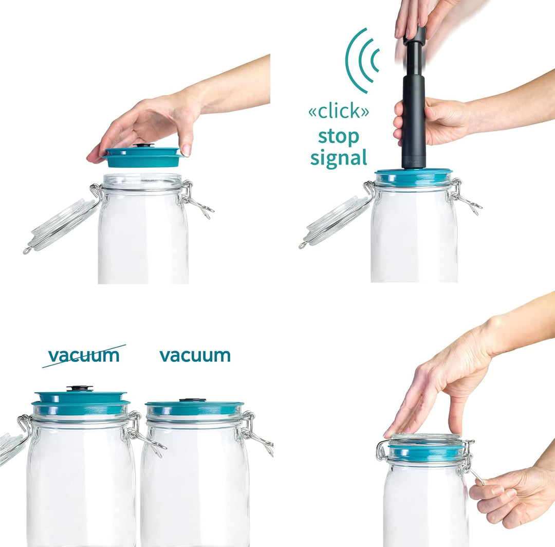 Airtender 3x Vakuumdeckel mit 3x Kilner® Einmachgläser und Vakuumpumpe – Halten Sie Lebensmittel bis