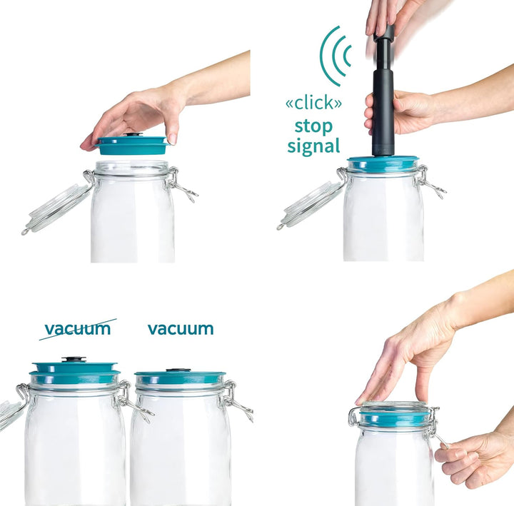 Airtender 3x Vakuumdeckel mit 3x Kilner® Einmachgläser und Vakuumpumpe – Halten Sie Lebensmittel bis