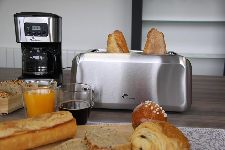 LITTLE BALANCE 8697 Dual Edelstahl, Toaster, 2 lange Schlitze für 4 Brotscheiben, Krümelschublade, 1