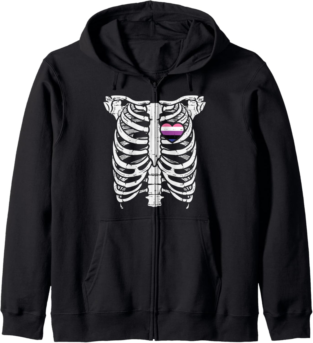 Skeleton Xray Ribs Halloween Heart LGBTQ Non-Binary Kapuzenjacke
