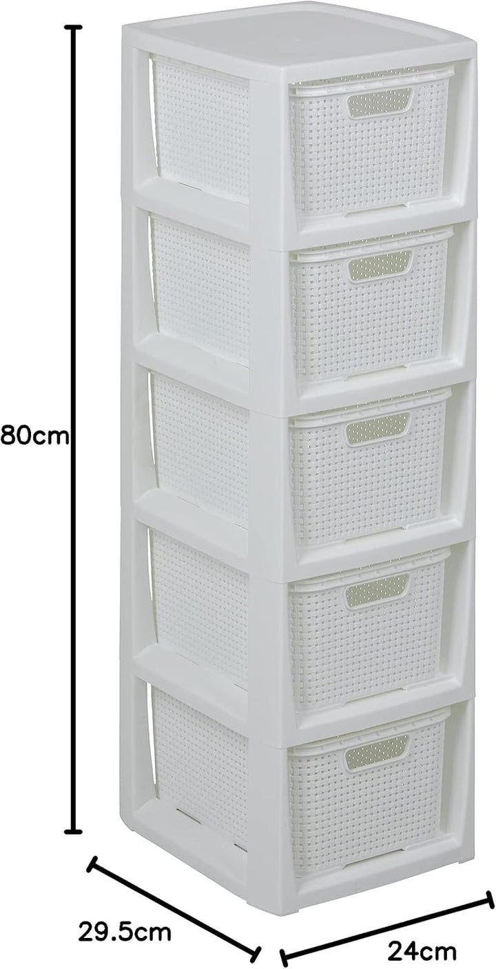 BranQ - Home essential Regal in Rattan Design, BPA-freie Kunststoff PP, Weiss, 29,5 x 24 x 80 cm, 5