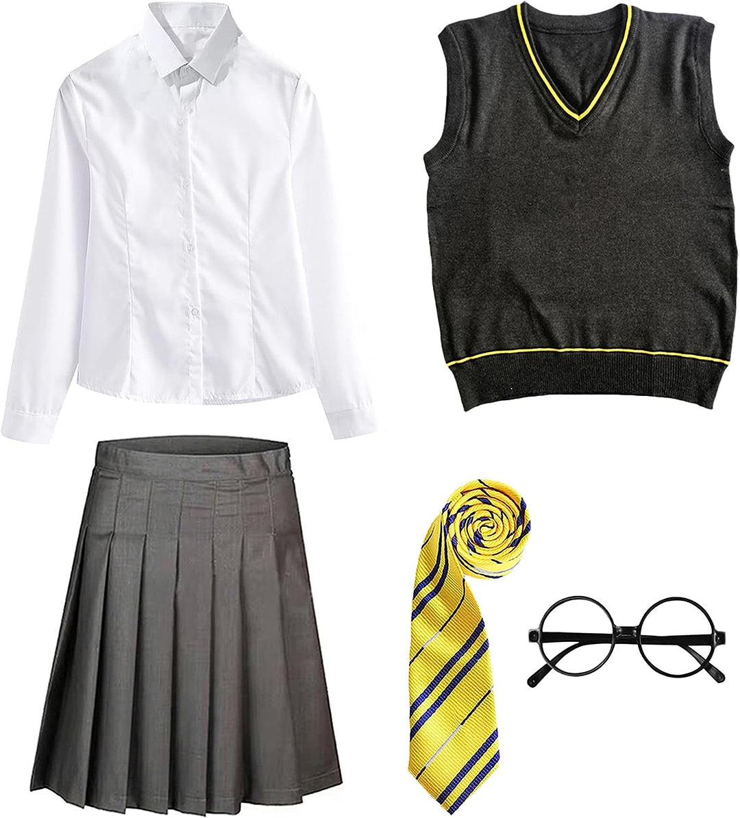 FStory&Winyee Zauberer Set Bluse Rock Weste Krawatte Brille Kostüm Zubehör für Kinder Erwachsene Zub