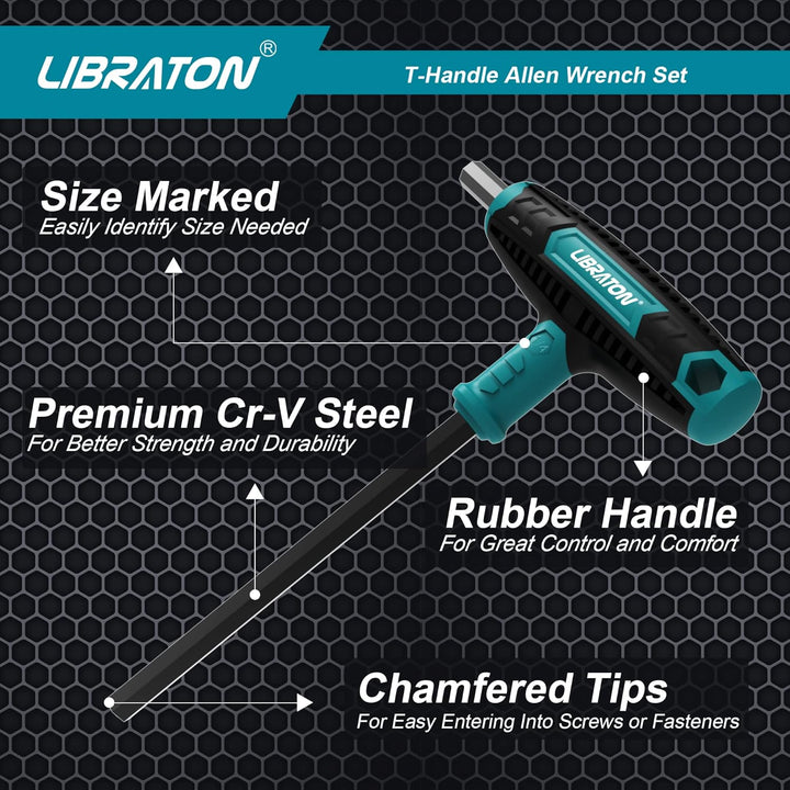 LIBRATON T-Griff schlüssel-Satz, SAE T Griff Schraubendreher Set 7tlg, 1/8"-3/8",Innensechskant Stif