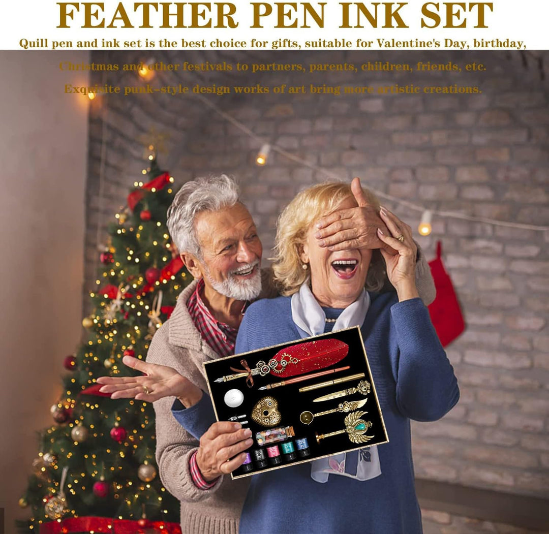Federkiel und Tinte Set,Feder Feder Tinte Set enthält Federkiel,Holzstift,5 austauschbare Federn,5 v