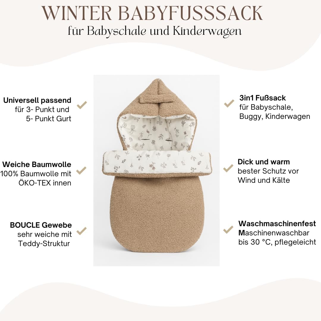 Fusssack für Babyschale Ganzjährig Frühling Herbst Babyfusssack warm Boucle, Übergang Einschlagdecke
