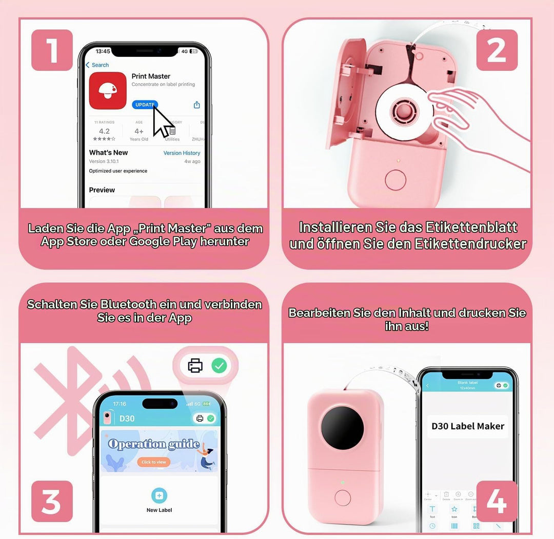 Phomemo D30 Mini Etikettiergerät - Beschriftungsgerät Selbstklebend Bluetooth Etikettendrucker, Etti
