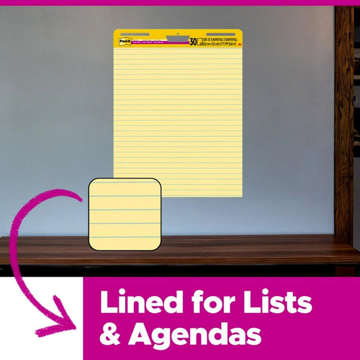 Post-it Super Sticky Staffelei-Block, 63,5 x 76,2 cm Blatt, gelbes Papier mit Linien, 30 Blatt/Block