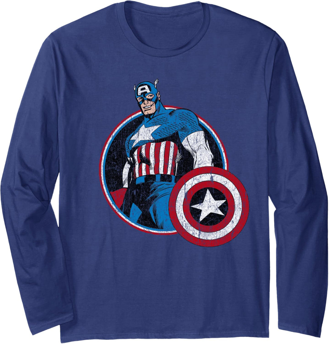 Marvel Captain America Looking Down Circle Portrait Langarmshirt