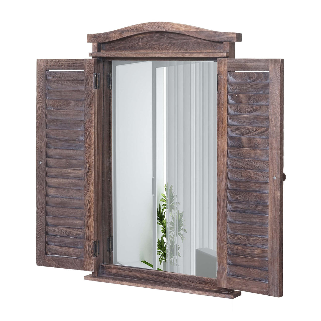 Mendler Wandspiegel Badspiegel Badezimmer Spiegelfenster mit Fensterläden, 71x46x5cm - Shabby braun,